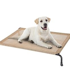 Veehoo Outdoor Elevated Dog Bed, Cooling Raised Dog Cots Beds with No-slip Feet, Durable Pet Bed for Large Medium Dogs, Washable & Chew Proof Mesh Fabric Cots for Indoor Outdoor, X-Large, Beige Coffee