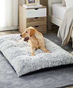 BFPETHOME Dog Beds for Large Dogs, Plush Dog Crate Bed Fluffy Cozy Kennel Pad for Sleeping &Ease Anxiety, Washable Dog Mats with Anti-Slip Bottom for Large Medium Dogs (36(35 x 23 inch), Grey)