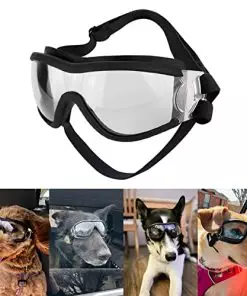 ENJOYING Clear Dog Goggles Medium Anti-UV Doggy Sunglasses for Medium-Large Dogs Outdoor Fog-Proof Windproof Dog Glasses, Adjustable, Easy Wear, Transparent