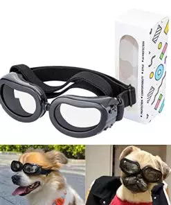 Small Dog Goggles Transparent UV Protection Dog Sunglasses Small Breed Outdoor Windproof Anti-Fog Puppy Glasses with Adjustable Straps for Doggies Big Cats, Clear