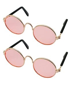 YAODHAOD Pet Sunglasses Classic Retro Circular Metal Prince Sunglasses Funny Cute Puppy Cat Teacher Bachelor Cosplay Glasses Pet Photos Props for Small Dog Cat（2 Pack） (Pink)