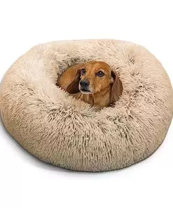 Best Friends by Sheri The Original Calming Donut Cat and Dog Bed in Shag Fur Taupe, Small 23″