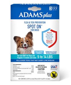 Adams Plus Flea & Tick Prevention Spot On for Dogs 5-14 Pounds, 12 Weeks & Older, 3-Month Supply, Kills Fleas, Flea Eggs, Flea Larvae, Brown Dog & Deer Ticks, Kills and Repels Mosquitoes For 30 Days