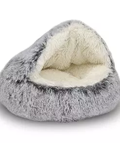 ShinHye Cat Bed Round Hooded Cat Bed Cave, Cozy for Indoor Cats or Small Dog beds, Soothing Pet Beds Dog Bed – Waterproof Bottom Washable, (20×20inch, Grey)