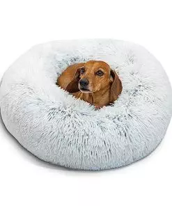 Best Friends by Sheri The Original Calming Donut Cat and Dog Bed in Shag Fur Frost, Small 23″