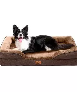 ROMROL Dog Beds for Large Dogs – Premium Orthopedic Waterproof Dog Bed for Large Dogs – Removable Cover and Zipper – Plush Comfort and Support – Brown L