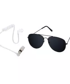 Sucrain 2 Pieces Playing Cosplay Toy Black Sunglasses with Earpiece Earplugs Ring Bearer for Halloween Costume