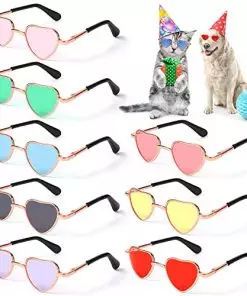 8 Pcs Heart Metal Sunglasses for Cats Small Dogs Costume Retro Small Cat Glasses Dog Glasses Dolls Sunglasses Party Cosplay Costume Photo Prop