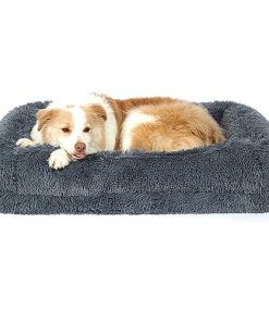 2 in 1 Calming Dog Beds for Large Dogs, Dual Layer Orthopedic Egg Crate Foam & Memory Foam Faux Fur Shag Pet Mattress Warming Rectangle Cuddle Bed Comfy Anti Anxiety, Washable Cover Anti-Slip
