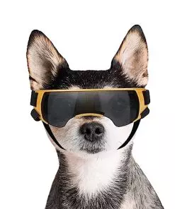 Dog Goggles Sunglasses Small to Medium Breed, Anti-Fog UV400 Lens Puppy Sunglasses, Adjustable Lightweight Doggie Goggles for UV, Wind, Snow, Dust Protection, Gold