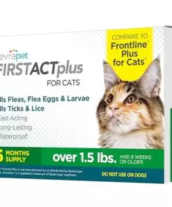 TevraPet FirstAct Plus Flea and Tick Prevention for Cats Over 1.5lbs, 6 Monthly Doses, Topical Drops