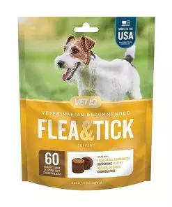 VetIQ Flea & Tick Support for Dogs, Flea and Tick Chewable for Dogs, Supports Dog’s Natural Flea Defenses, Free of Added Chemicals and Garlic, Hickory Smoke Flavor, 60 Count