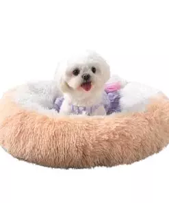 Something Different Calming Dog & Cat Bed, Anti-Anxiety Donut Cuddler Warming Cozy Soft Round Bed, Fluffy Faux Fur Plush Cushion Bed for Small Medium Dogs and Cats,24”,Yellow