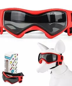 Shingoql Dog Goggles Easy Wear Small Dog Sunglasses Adjustable Anti-UV Waterproof Windproof Puppy Glasses for Small Breed to Medium Dog (Red)