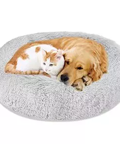 Calming Dog Bed Cat Bed, Washable Round Dog Bed – 23/30/36 inches Anti-Slip Faux Fur Donut Cuddler Cat Bed for Small Medium Large Dogs – Fits up to 25/45/100 lbs – Waterproof Bottom