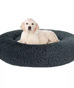 Coospdd Calming Dog Bed, Anti-Anxiety Warming Cozy Soft Donut Dog Bed, Fluffy Faux Fur Plush Dog Bed for Medium Dogs, Machine Washable.(Grey, 30x30in)
