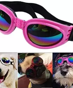 Dog Sunglasses Small Breed, Sun Glasses for Small Dogs Doggy Pet Goggles Adjustable Folding Eye Wear UV Protection Windproof Polarized (Pink)
