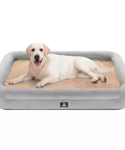 Veehoo XXL Dog Bed for Large Dogs – Orthopedic Dog Bed with Removable Washable Cover, 4-Sides Bolster Extra Large Dog Couch Bed Pet Sofa Bed with Nonslip Bottom, Khaki