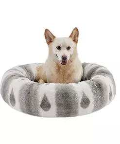 Best Friends by Sheri Patterned Lux Faux Fur Calming Large Donut Dog Bed, Gray, 30″ x 30″