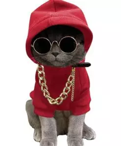 QWINEE 3Pcs Dog Hoodie Cat Apparel Dog Custume Set with Necklace and Sunglasses Pet Clothes for Puppy Small Medium Dogs Cats Red XS