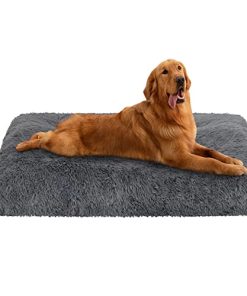Dog Bed Mat Crate Pad, Dog beds for Large Dogs, Plush Soft Pet Beds, Dog beds & Furniture，Washable Anti-Slip Dog Crate Bed for Large Medium Small Dogs and Cats (24″ x 18″，Grey)