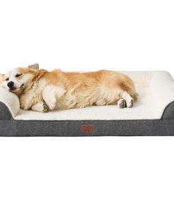 Bedsure Memory Foam Dog Bed for Medium Dogs – Orthopedic Egg&Memory Foam Dog Sofa Bed with Soft Sherpa Surface, Bolster Pet Couch with Removable Washable Cover,Waterproof Layer and Nonskid Bottom,Grey