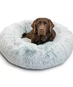 Best Friends by Sheri The Original Calming Donut Cat and Dog Bed in Shag Fur Frost, Large 36″