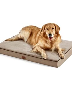Bedsure Memory Foam Dog Bed for Extra Large Dogs – Orthopedic Waterproof Dog Bed for Crate with Removable Washable Cover and Nonskid Bottom – Plush Flannel Fleece Top Pet Bed, Khaki