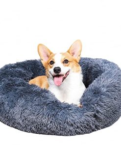 Calming Dog Bed & Cat Bed, 23″ Anti-Anxiety Donut Dog Cuddler Bed, Warming Cozy Soft Dog Round Bed, Fluffy Faux Fur Plush Dog Cat Cushion Bed for Small Medium Dogs and Cats