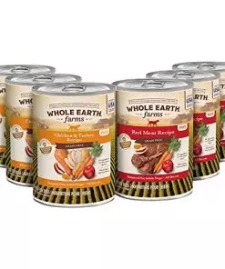 Whole Earth Farms Grain Free Soft Canned Wet Dog Food Pate Variety Pack, Chicken and Turkey, Red Meat Recipes – (12) 9.5 LB Cans