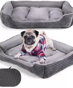 Wenqik 2 Pcs Small Dog Beds Cat Bed Orthopedic Dog Bed Indoor Durable Plush Pet Bed Breathable Puppy Bed, Machine Washable, Dog Bed for Medium Small Dogs, Grey (27.6” x 21.7”)