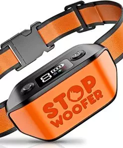 STOPWOOFER Dog Bark Collar – No Shock, No Pain – Rechargeable Barking Collar for Small, Medium and Large Dogs – w/2 Vibration & Beep Modes Black/Orange