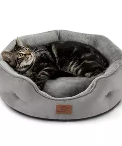 Bedsure Dog Beds for Small Dogs – Round Cat Beds for Indoor Cats, Washable Pet Bed for Puppy and Kitten with Slip-Resistant Bottom, 20 Inches, Grey
