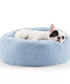 Bedsure Calming Dog Bed for Small Dogs – Donut Washable Small Pet Bed, Round Anti-Slip Fluffy Plush Faux Fur Large Cat Bed, Fits up to 25 lbs Pets, Blue, 23 inches