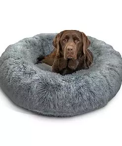 Best Friends by Sheri The Original Calming Donut Cat and Dog Bed in Shag Fur Gray, Large 36″