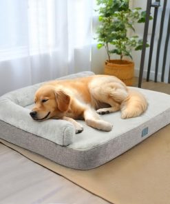 Veehoo Orthopedic Dog Bed with Bolster for Extra Large Dogs, Dog Bed with Non-Slip Bottom & Removable Washable Cover, Waterproof Lining Egg Crate Foam Pet Bed Mat for Dogs Up to 95 lbs, XL, Light Grey
