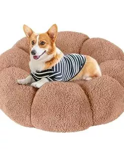 UCCY Calming Dog Bed for Small Medium Dogs, Donut Fluffy Round Puppy Bed for Dogs & Cats Washable Dog Cat Pet Bed Orthopedic Dog Sofa Bed(Small, Brown)