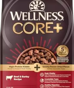 Wellness CORE+ Grained Dry Dog Food, Beef & Barley Recipe, 4 Pound Bag