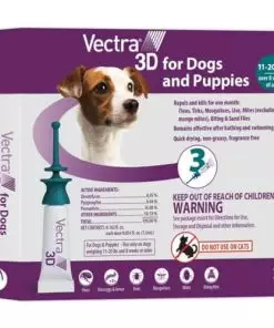 Vectra 3D for Dogs Flea, Tick & Mosquito Treatment & Prevention for Small Dogs (11 – 20 lbs) , 3 month supply